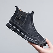 tanie Botki-męskie ręcznie robione botki w stylu retro z ozdobnymi klamrami – stylowe, codzienne buty inspirowane mokasynami, idealne na jesienne spacery, weekendowe wyjścia i codzienną modę