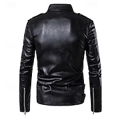 voordelige Nepleer jas-Voor heren Jas van imitatieleer Bikerjack Motorjas Vakantie Dagelijks Winddicht Houd Warm Zak Herfst Winter Effen Modieus Klassiek Revers Normaal Zwart Jacks