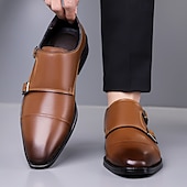 abordables Officiel-Chaussures habillées en cuir à double boucle pour homme – élégantes chaussures de soirée marron pour mariages, tenues de bureau et cérémonies
