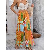abordables jambe large et taille haute-Femmes Jambe large Chinos Vacances ancien Mode Longueur complète Taille haute Fleuri Ceinture Élastique Impression Confortable Doux Micro-Élastique Extérieur Vacances Rue Blanche Jaune Rose Claire