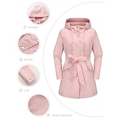 cheap Active Jacket-Women&#039;s Coat Waterproof Comfortable Pocket Buttons Fashion Street Style Plain Outdoor Casual Daily Long Hooded Regular Fit Long Sleeve Outerwear Black White Pink Spring Fall