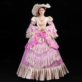abordables Robes-ancien Rococo Renaissance Maxi Robe Normal Juliette Princesse Mariée Plissé Volanté Princesse Col rond Déguisement Femmes Halloween Carnaval Mascarade Soirée Halloween Performance Adultes