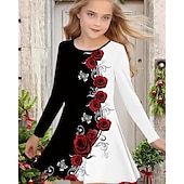 halpa 3D-kukkamekko-Tyttöjen 3D Kukka Mekko Pitkähihainen Kesä Kevät Loma Päivittäin Pyhäpäivä Prinsessa Kaunis Makea Lapset 4-12 vuotta Rento mekko A linjainen mekko Polvipituinen Normaali