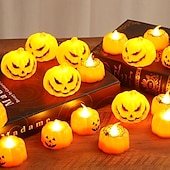 economico Halloween al chiuso-12 candele elettroniche a forma di zucca di Halloween con faccia di ragno, per interni ed esterni, per decorazioni di feste, atmosfere luminose