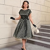 preiswerte Kleider-Retro Vintage 1950er Rockabilly Cocktailkleid A-Linien-Kleid Ausgestelltes Kleid Übergröße Blumen A-Linie Rundhals Damen Urlaub Party &amp; Abend Retro-Mottoparty Erwachsene Kleid Frühling &amp; Sommer
