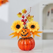 abordables Couronnes d&#039;Halloween et Décorations Florales-Décoration de bureau d&#039;automne d&#039;Halloween avec fausse citrouille, feuilles d&#039;érable et décoration lumineuse à LED pour le festival des récoltes d&#039;automne, décoration de scène d&#039;automne effrayante