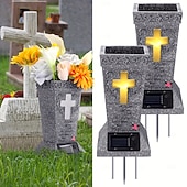 cheap Halloween-Solar Cemetery Grave Vase with LED for Fresh Artificial Flowers Headstones Vases with Spikes Grave Decorations for Cemetery Grave Markers Decor Halloween Christmas Decoration Memorial Gifts