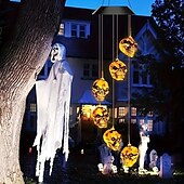 economico Luci di Halloween-Carillon solare a vento di Halloween con sette colori cangianti, luce da balcone a forma di teschio di zucca, luce da appendere, impermeabile, per esterni, giardino, casa, festa di Halloween,