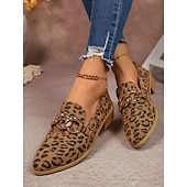 billige Sneakers til kvinner-Dame Treningssko Komfort Sko Daglig Blokker hælen Spisstå Fritid Semsket lær Tøfler Leopard Brun