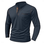 economico Maglietta casual Henley-Per uomo Maglia Henley Maglietta Manica Lunga Tinta unica Semplice Tinta unita Moda Designer Casual Tasca Bottoni Henley All&#039;aperto Casuale Quotidiano Estate Autunno Inverno Grigio scuro Nero Bianco