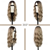 levne Syntetické trendy paruky-Syntetické paruky Kudrny Střední část na stroji Paruka Dlouhý Tmavěhnědá Černá Béžová Ombre Gray Ombre Blonde Umělé vlasy Dámské Měkký povrch Módní Snadné přenášení Blonďatá Černá Tónované
