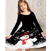 cheap 3D Cartoon Dress-Girls&#039; 3D Snowman Snowflake Dress Long Sleeve Summer Spring Vacation Daily Holiday Princess Beautiful Sweet Kids 4-12 Years Casual Dress A Line Dress Knee-length Regular Fit
