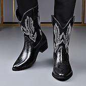 abordables Cowboy et bottes occidentales-Bottes de cowboy western brodées en similicuir pour homme – Bottes de rodéo marron à bout carré pour les tenues de ferme, de festival et décontractées