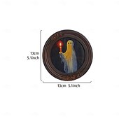 cheap Halloween Hanging &amp; Tabletop Decorations-Halloween Resin Photo Frame Decor, Black and Brown Ghost Holding Candle Design, Round and Square Shapes for Home, Bedroom, Study, and Office Desktop Halloween Photo Display