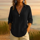 preiswerte Hemden-Damen Bluse Einfarbig Elegant Lässig Langarm V Ausschnitt Normale Oberteile Täglich Ferien Knöpfe Schwarz Rosa Blau Purpur Grün Sommer Frühling Herbst