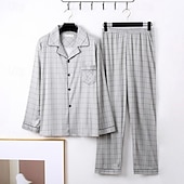 economico Pigiami-Per uomo Pigiami Set Pigiama Top e pantaloni del pigiama 1 Set Plaid Moda Elegante Classico Casa Quotidiano Da letto Poliestere Comodità Morbido Traspirante Bavero Manica Lunga Camicia Pantalone