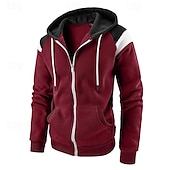 economico felpe in pile-Per uomo Felpa con cappuccio Felpa con cappuccio a zip intera Felpa con cappuccio in pile Nero Rosso Blu marino Beige Grigio Con Cappuccio Semplice Patchwork Blocco di colore Sport &amp; Outdoor Casuale