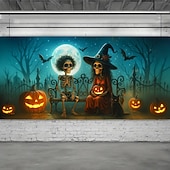 cheap Halloween Garage Door Cover-Halloween Garage Door Cover Dancing Skeletons and Pumpkins Banner, Large Tapestry Backdrop Decoration for Holiday Outdoor Garage Door and Home Wall, 2025 Halloween Decorations