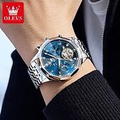 abordables Relojes mecánicos-OLEVS Hombre Relojes Mecánico Al Aire Libre Moda Reloj Casual Reloj de Muñeca Cuerda Automática Pantalla de fase lunar Luminoso Calendario perpetuo Acero Reloj