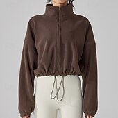 お買い得  ヨガジャケット-女性用 ふわふわフリースジャケット スタンド 防風 ライトウェイト ウォーム フルジップ 長袖 スポーツ 純色 トップス ために 屋外 ランニング ヨガ アクティブウェア