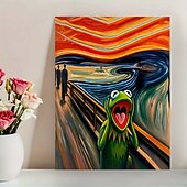 billiga Tryck-1 st ramlös kanvafsposter med grodskrik i art déco-stil - vattentät, perfekt för vardagsrum, sovrum, hemmakontor, klassrumsinredning