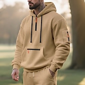abordables sudaderas basicas hombre-Hombre Sudadera Sudadera con capucha y cremallera de un cuarto Sudadera con capucha de lana Negro Blanco Azul Marino Caqui Gris Claro Con Capucha Plano Bolsillo Cremallera de un cuarto Deporte Diario