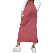 voordelige Effen rokken-Dames Rok Casual Maxi Medium taille Rokken Effen Gespleten punten Micro-elastisch Vakantie Straat Zwart Rood Licht Bruin Bruin Zomer Polyester