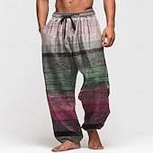 preiswerte Bedruckte Freizeithosen für Herren-Herren Farbblock Gestreift Hose Baggy-Hosen Freizeithose Mittlere Taille Retro Vintage Outdoor Urlaub Elastischer Kordelzug in der Taille Leinenähnliche Hose mit Taschen Sommer Frühling Herbst