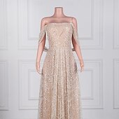 cheap Evening Dresses-Mermaid / Trumpet Evening Gown Elegant Dress Formal Prom Sweep / Brush Train Sleeveless Off Shoulder Lace with Pearls Sequin