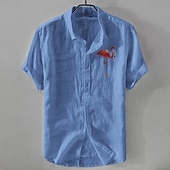 cheap Business Casual-Men&#039;s Linen Shirt Casual Shirt Cotton Linen Shirt Button Up Shirt Pattern Vacation Street White Dark Navy Sky Blue Khaki Short Sleeve Lapel Summer Clothing Apparel Buckle