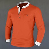preiswerte Lässiges Henley-T-Shirt-Herren Henley Hemd T-Shirt T-Shirt aus Baumwollmischung Langarm Farbblock Einheitliche Farbe Mode Designer Basic Patchwork Stehkragen Henley Urlaub Straße Lässig Frühling &amp; Herbst Schwarz Marineblau