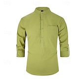 voordelige Heren Elite Overhemden-Voor heren Overhemd Zwart Wit Geel Rood Donker Marine Lange mouw Effen opa kraag School Formeel Kleding minimalistische