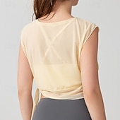 baratos Yoga Tops-Mulheres Camisa curta de treino Top de ioga Secagem Rápida Respirável Sem Manga Esportes Côr Sólida Blusas Para Academia Esportivo Pilates Roupas Esportivas