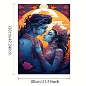 halpa Abstrakti-tulosteet-1 kehyksetön moderni hindujumala-aiheinen canvas-taideteos - eloisa seinäkoriste Krishnan ja Radan rakkaustarinasta, sopii olohuoneisiin, makuuhuoneisiin, ruokailutiloihin, täyteläiset sinisen ja