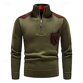 baratos suéter pulôver masculino-Homens Suéter Pulôver suéter Suéter com zíper de um quarto Estriado Tricotar Tops regulares Tricotado Corte Justo Tecido Gola Alta Roupa de Malha Moderna Casual Roupa Diária Roupa Outono Inverno Azul