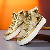 abordables Botines-Hombre Botas Zapatos de Paseo Casual Cuero PU Cómodo Antideslizante Transpirable Botines / Hasta el Tobillo Cordones Plateado Dorado Verano Primavera