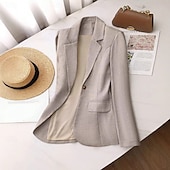 preiswerte Blazer &amp; Anzüge-Damen Blazer Bequem Atmungsaktiv Tasche Mode Modern Einfach Arbeit Täglich Regulär Umlegekragen Normale Passform Langarm Oberbekleidung Khaki Frühling Herbst