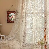 billiga Genomskinliga gardiner-1 st vintage jacquard transparent gardin kort gardin med stångficka polyesternät spets broderad heminredning vardagsrum sovrum kök