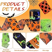 economico Halloween-Nastro con bordo rinforzato per Halloween, 4 rotoli, nastro stampato a forma di pipistrello, ragno, zucca, gambe di strega, cappello, pois, nastri in grosgrain per Halloween, ghirlanda per la casa,