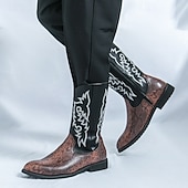 abordables Cowboy et bottes occidentales-Homme Bottes Bottes de Cowboy Rétro Chaussures en Peau de Serpent Marche ancien Occasionnel Cuir PU Confortable Antidérapant Chaud Bottes Mi-Mollet Mocassin Marron Noir / Rose