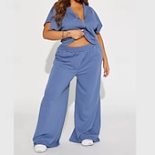 abordables pierna ancha y cintura alta-Mujer Perneras anchas Chinos Casual Medio corto Cintura Media Plano Perneras anchas Cintura elástica Confortable Transpirabilidad Deporte Casual Diario Negro Amarillo Rosa Vino Primavera Otoño Holgado