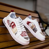 abordables Baskets-Homme Basket Marche Occasionnel Cuir PU Confortable Antidérapant Respirant À lacets Blanc + Noir Blanc / Jaune Rose / Blanc Été Printemps