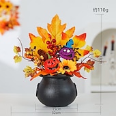 お買い得  ハロウィンのリースとフラワー装飾-ハロウィンの秋のデスクトップ飾り。フェイクカボチャ、カエデの葉、松ぼっくり、LEDライトの収穫祭の装飾。ハロウィン、不気味な秋のディスプレイ、秋の家の装飾。