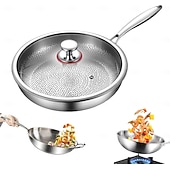 economico Utensili da cucina-padella martellata in titanio pro con coperchio, padelle antiaderenti multifunzionali ultra resistenti e antigraffio per cucinare in cucina