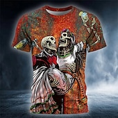 olcso Halloween pólók-david lozeau férfi koponya mintás pillangós póló rövid ujjú póló 3D nyomtatott kerek nyakú ing gótikus horror party utcai lezser tókék sárga piros nyári tavaszi minden évszakos ruházat s m l xl