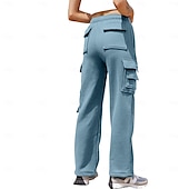 abordables pantalon cargo femme-Femmes Pantalons Cargo Chinos Occasionnel Athlétique Longueur mollet Naturel Uni Ceinture Élastique Poches multiples Confortable Respirabilité Décontracté Quotidien Abricot Bleu de minuit Café Bleu