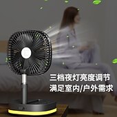 abordables éClairage d&#039;intérieur-Ventilateur sur pied oscillant portable avec télécommande, rotation télescopique à 4 vitesses, ventilateur pliable sur pied avec veilleuse, ventilateur de bureau rechargeable et silencieux avec