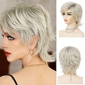 Недорогие Парики для вечеринок-Черный красный парик кефаль для женщин длиной до плеч, многослойный лохматый парик с челкой, синтетические полные парики для косплея, ежедневного использования на вечеринках