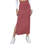 voordelige Effen rokken-Dames Rok Casual Maxi Medium taille Rokken Effen Gespleten punten Micro-elastisch Vakantie Straat Zwart Rood Licht Bruin Bruin Zomer Polyester