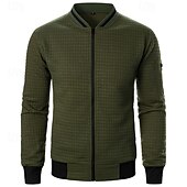 baratos Jaquetas Casuais-Homens jaqueta leve Jaqueta casual Jaqueta do time do colégio Férias Diário Bolsos Emenda Primavera Outono Bloco de cor Moda Clássico Colarinho Chinês Padrão Tecido Waffle Preto Branco Vinho Azul